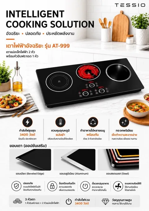 แผ่นข้อมูลสินค้า เตาไฟฟ้าอัจฉริยะ TESSIO รุ่น AT-999 1